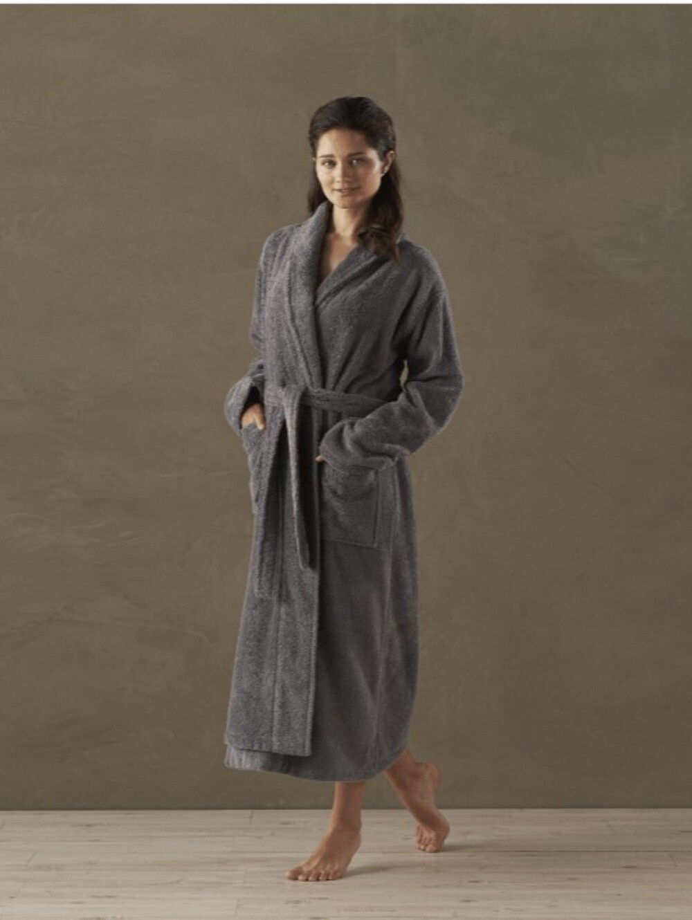 Coyuchi Cloud Loom Organic Cotton Robe Terry Cloth Gray Aerospin